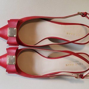 Cole Haan Tali Bow Kitten Heel Red Leather Pumps N